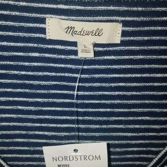 *NEW WITH TAGS* MADEWELL blue and white striped 3/4 sleeve top size large - Picture 2 of 7